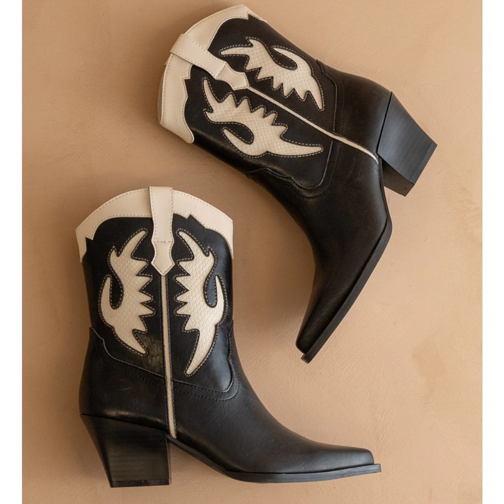 Black and White Western Ankle Boots